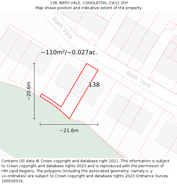 138, BATH VALE, CONGLETON, CW12 2HY: Plot and title map