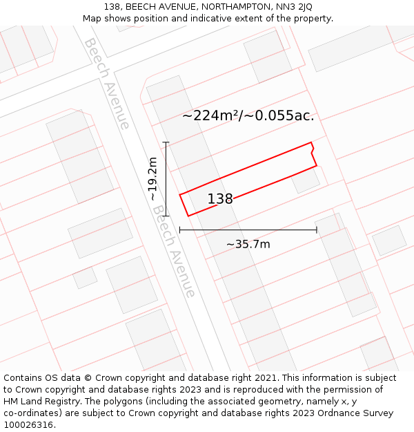 138, BEECH AVENUE, NORTHAMPTON, NN3 2JQ: Plot and title map