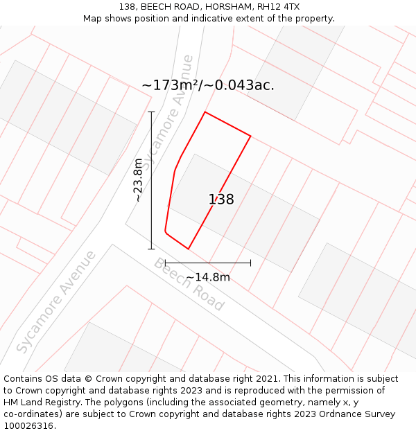138, BEECH ROAD, HORSHAM, RH12 4TX: Plot and title map