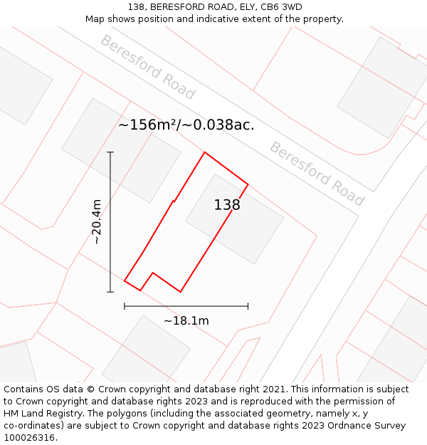 138, BERESFORD ROAD, ELY, CB6 3WD: Plot and title map