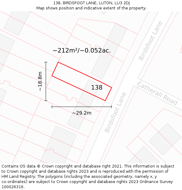 138, BIRDSFOOT LANE, LUTON, LU3 2DJ: Plot and title map