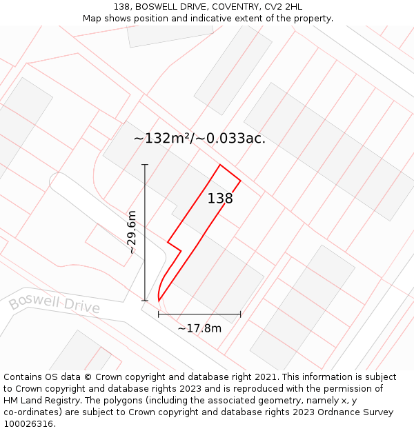 138, BOSWELL DRIVE, COVENTRY, CV2 2HL: Plot and title map