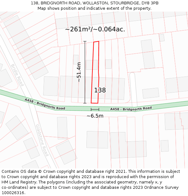 138, BRIDGNORTH ROAD, WOLLASTON, STOURBRIDGE, DY8 3PB: Plot and title map