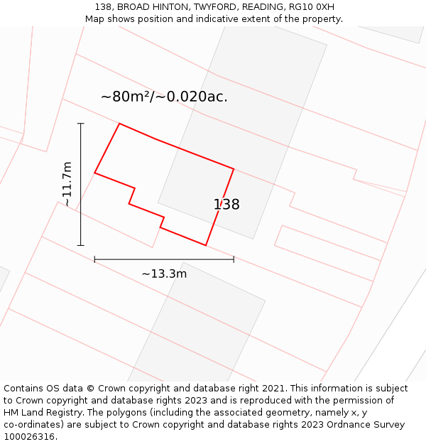 138, BROAD HINTON, TWYFORD, READING, RG10 0XH: Plot and title map