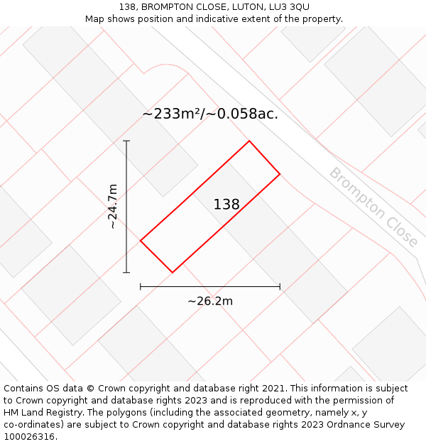 138, BROMPTON CLOSE, LUTON, LU3 3QU: Plot and title map