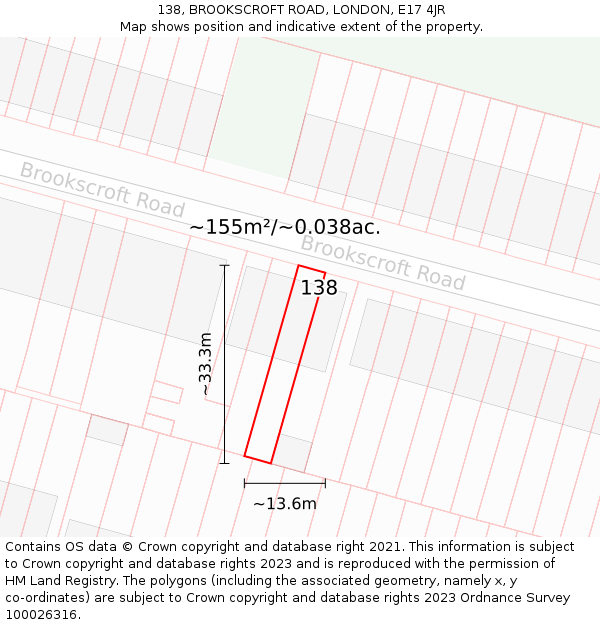 138, BROOKSCROFT ROAD, LONDON, E17 4JR: Plot and title map