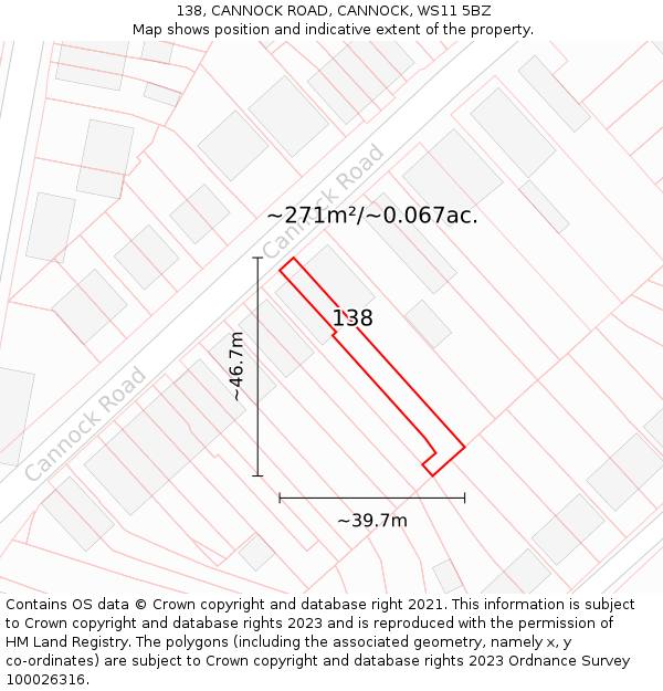138, CANNOCK ROAD, CANNOCK, WS11 5BZ: Plot and title map