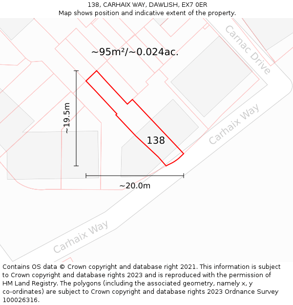 138, CARHAIX WAY, DAWLISH, EX7 0ER: Plot and title map