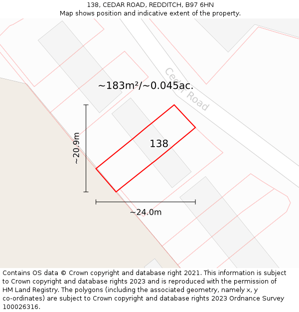 138, CEDAR ROAD, REDDITCH, B97 6HN: Plot and title map