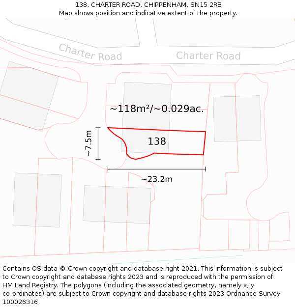 138, CHARTER ROAD, CHIPPENHAM, SN15 2RB: Plot and title map