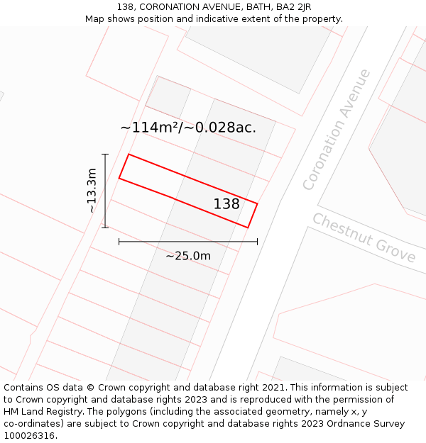 138, CORONATION AVENUE, BATH, BA2 2JR: Plot and title map