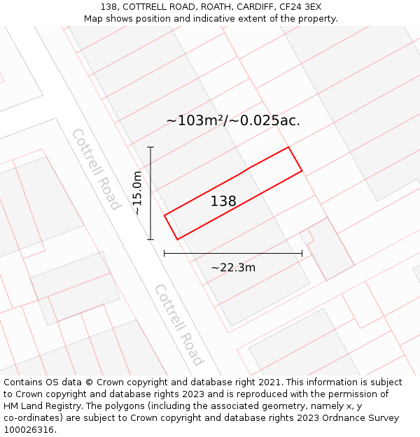 138, COTTRELL ROAD, ROATH, CARDIFF, CF24 3EX: Plot and title map