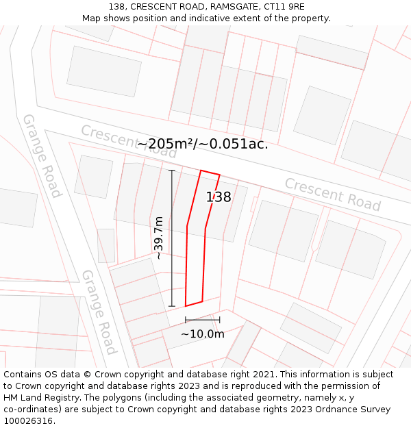 138, CRESCENT ROAD, RAMSGATE, CT11 9RE: Plot and title map