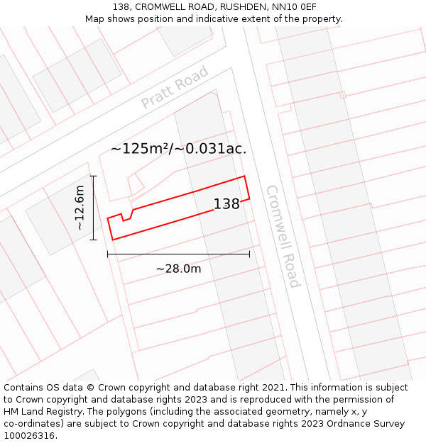 138, CROMWELL ROAD, RUSHDEN, NN10 0EF: Plot and title map
