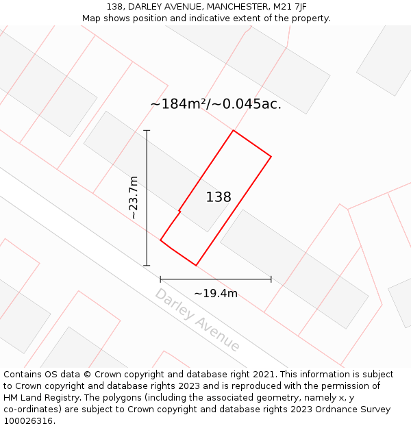 138, DARLEY AVENUE, MANCHESTER, M21 7JF: Plot and title map