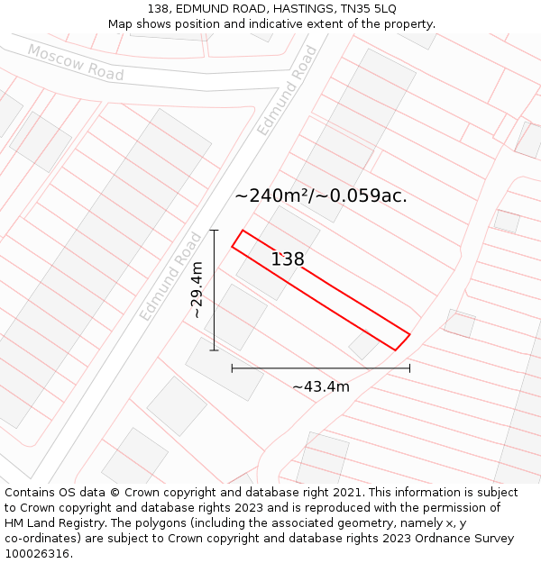 138, EDMUND ROAD, HASTINGS, TN35 5LQ: Plot and title map
