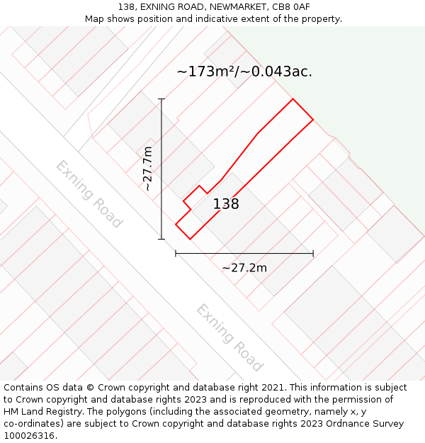 138, EXNING ROAD, NEWMARKET, CB8 0AF: Plot and title map