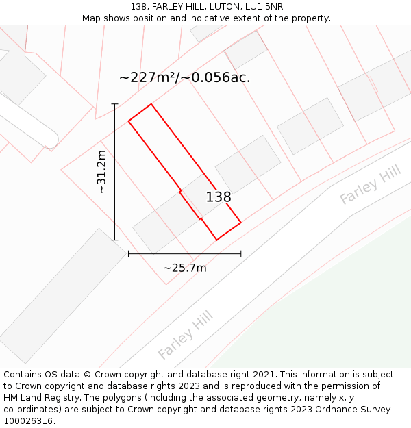 138, FARLEY HILL, LUTON, LU1 5NR: Plot and title map