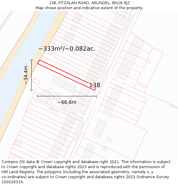 138, FITZALAN ROAD, ARUNDEL, BN18 9JZ: Plot and title map