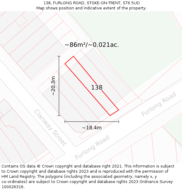 138, FURLONG ROAD, STOKE-ON-TRENT, ST6 5UD: Plot and title map