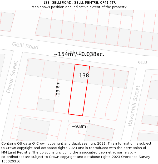 138, GELLI ROAD, GELLI, PENTRE, CF41 7TR: Plot and title map