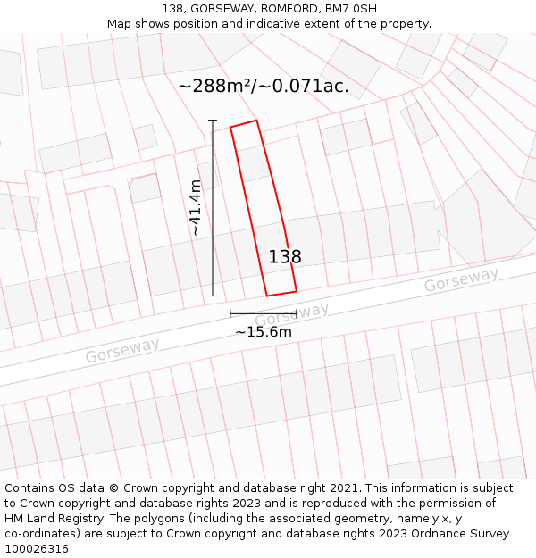 138, GORSEWAY, ROMFORD, RM7 0SH: Plot and title map