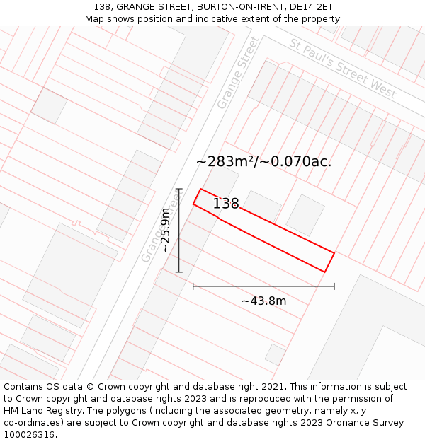 138, GRANGE STREET, BURTON-ON-TRENT, DE14 2ET: Plot and title map