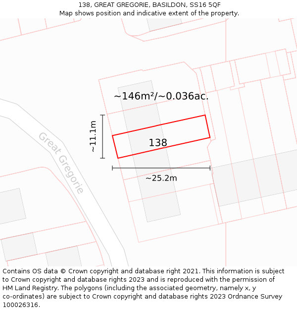138, GREAT GREGORIE, BASILDON, SS16 5QF: Plot and title map