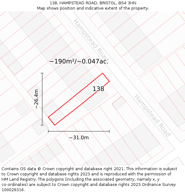 138, HAMPSTEAD ROAD, BRISTOL, BS4 3HN: Plot and title map