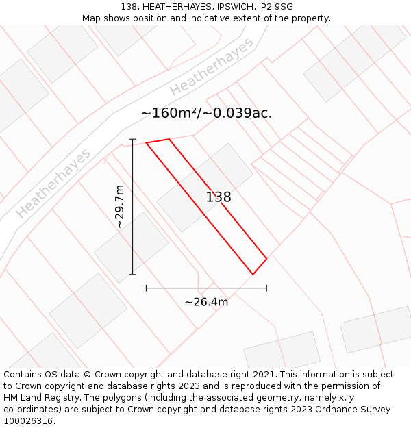 138, HEATHERHAYES, IPSWICH, IP2 9SG: Plot and title map