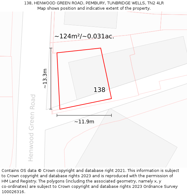 138, HENWOOD GREEN ROAD, PEMBURY, TUNBRIDGE WELLS, TN2 4LR: Plot and title map