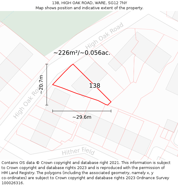 138, HIGH OAK ROAD, WARE, SG12 7NY: Plot and title map