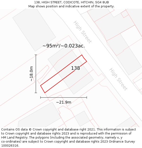 138, HIGH STREET, CODICOTE, HITCHIN, SG4 8UB: Plot and title map