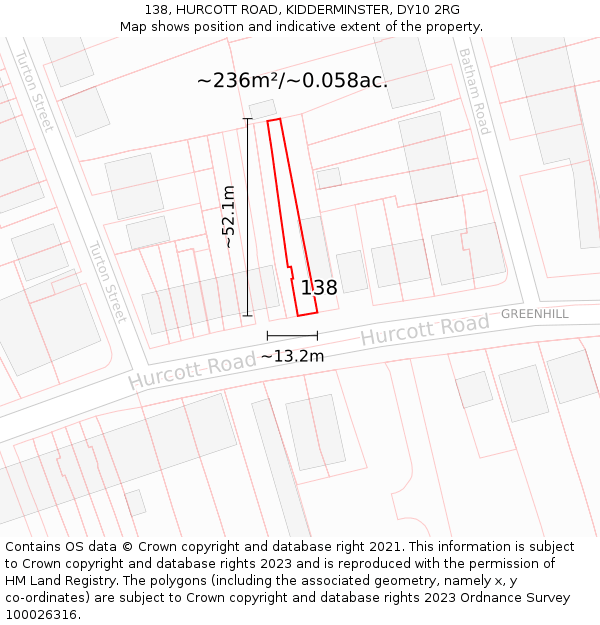 138, HURCOTT ROAD, KIDDERMINSTER, DY10 2RG: Plot and title map