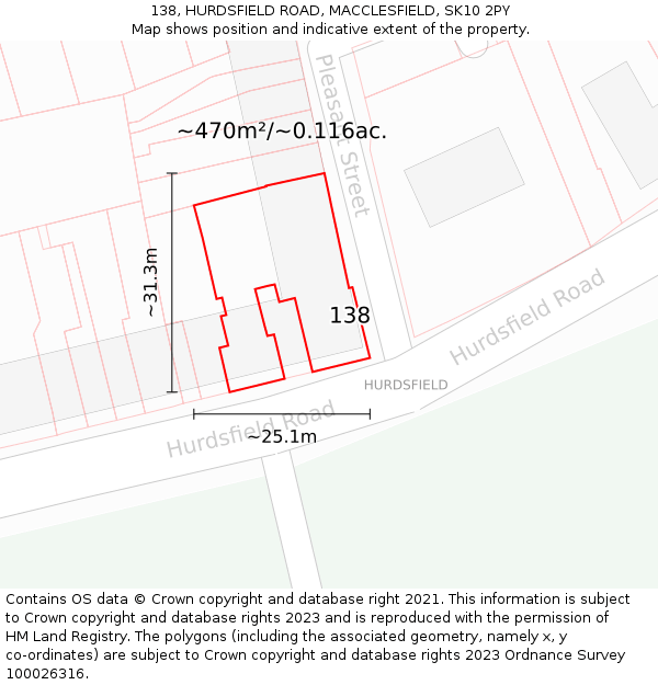 138, HURDSFIELD ROAD, MACCLESFIELD, SK10 2PY: Plot and title map