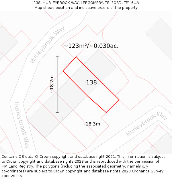 138, HURLEYBROOK WAY, LEEGOMERY, TELFORD, TF1 6UA: Plot and title map