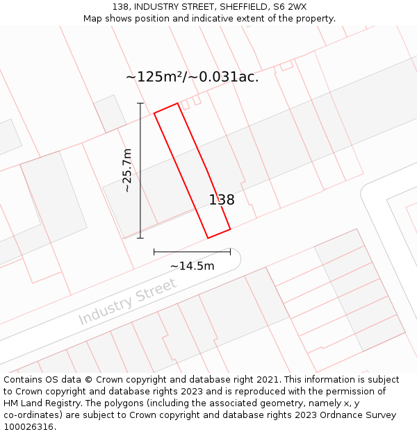 138, INDUSTRY STREET, SHEFFIELD, S6 2WX: Plot and title map