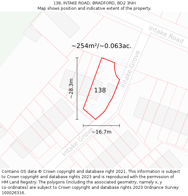 138, INTAKE ROAD, BRADFORD, BD2 3NH: Plot and title map