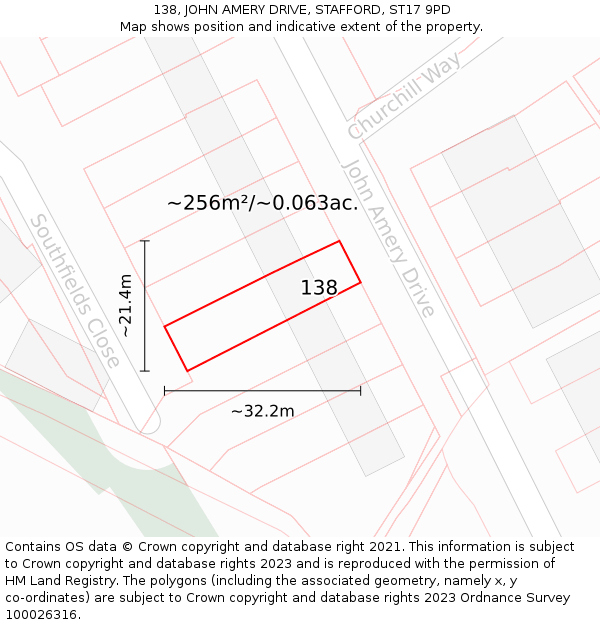 138, JOHN AMERY DRIVE, STAFFORD, ST17 9PD: Plot and title map