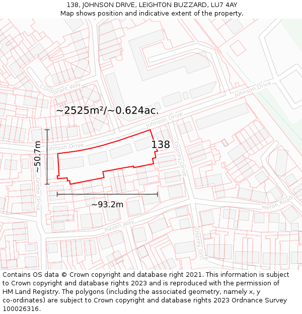 138, JOHNSON DRIVE, LEIGHTON BUZZARD, LU7 4AY: Plot and title map