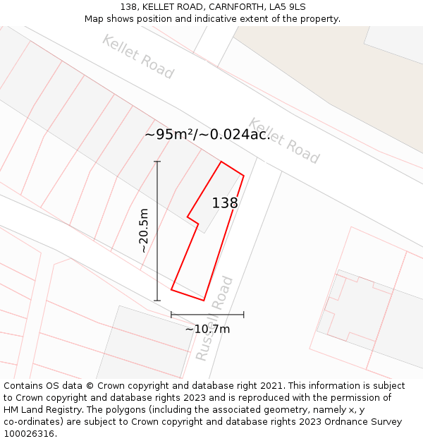 138, KELLET ROAD, CARNFORTH, LA5 9LS: Plot and title map