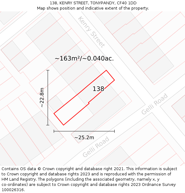 138, KENRY STREET, TONYPANDY, CF40 1DD: Plot and title map