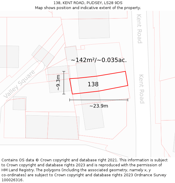 138, KENT ROAD, PUDSEY, LS28 9DS: Plot and title map