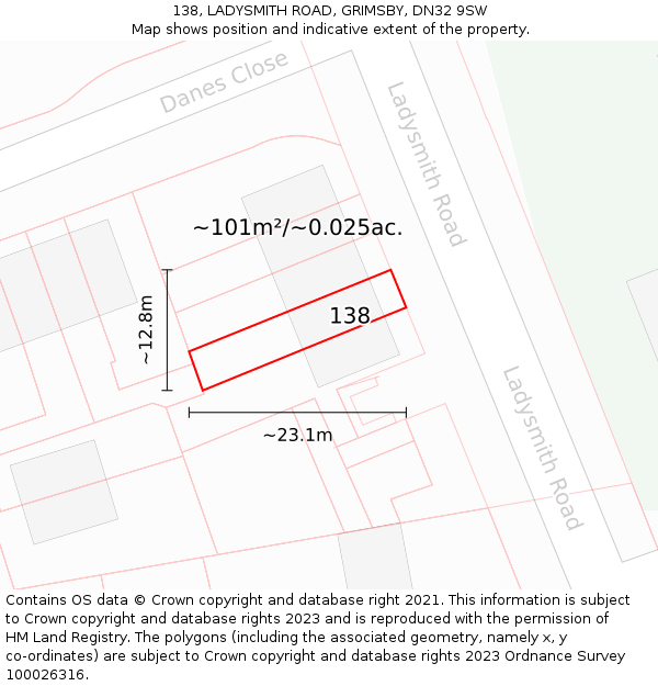 138, LADYSMITH ROAD, GRIMSBY, DN32 9SW: Plot and title map