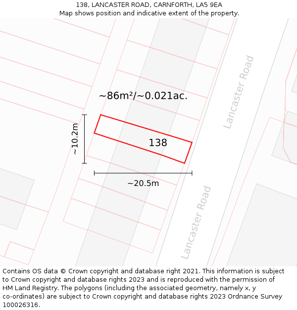 138, LANCASTER ROAD, CARNFORTH, LA5 9EA: Plot and title map