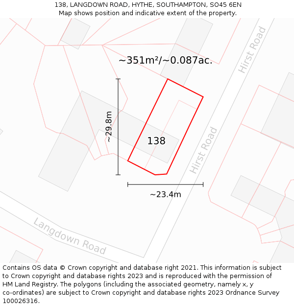 138, LANGDOWN ROAD, HYTHE, SOUTHAMPTON, SO45 6EN: Plot and title map