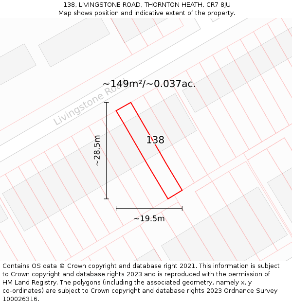 138, LIVINGSTONE ROAD, THORNTON HEATH, CR7 8JU: Plot and title map