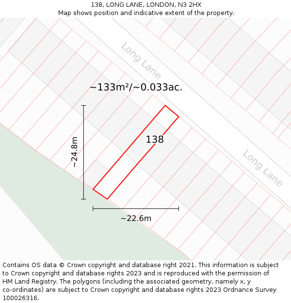 138, LONG LANE, LONDON, N3 2HX: Plot and title map