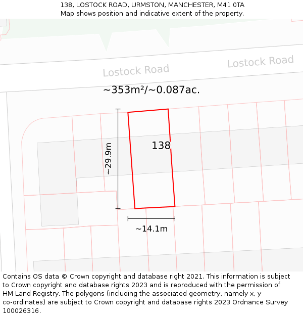 138, LOSTOCK ROAD, URMSTON, MANCHESTER, M41 0TA: Plot and title map