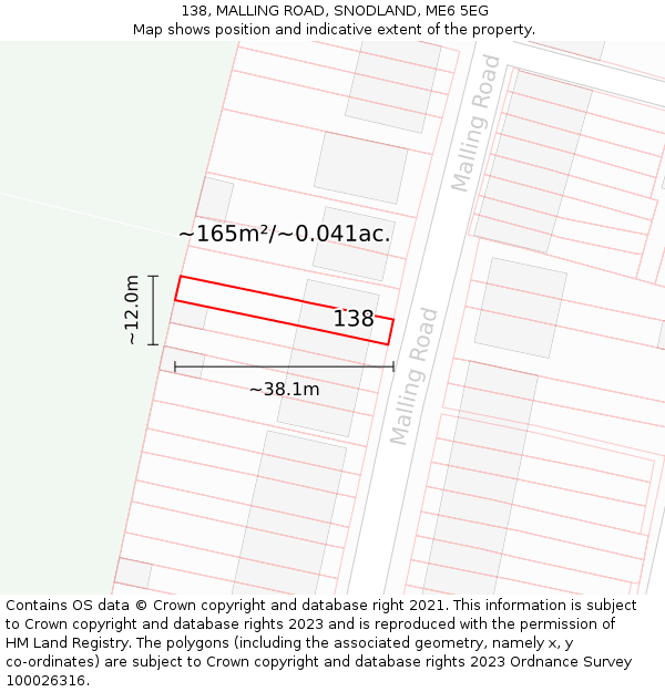 138, MALLING ROAD, SNODLAND, ME6 5EG: Plot and title map
